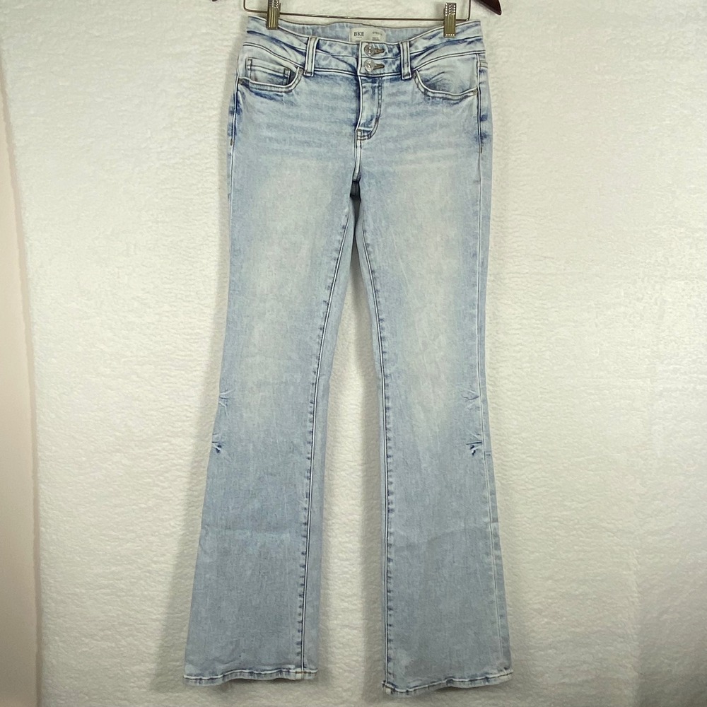 BKE Stella Slim Fit Low Rise Bootcut Jeans Light Acid Wash 27x34 Long Boho Retro